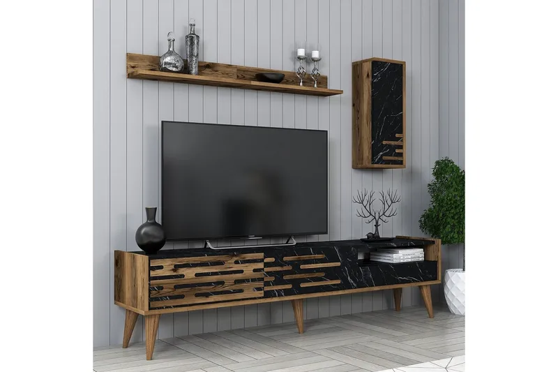 Valensiya TV-skap 180 cm - Valnøtt/Sort/Marmor - Møbler - TV- & Mediamøbler - TV-skap
