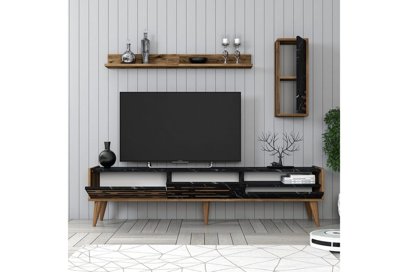 Valensiya TV-skap 180 cm - Valnøtt/Sort/Marmor - Møbler - TV- & Mediamøbler - TV-møbelsett