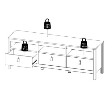 Vallvidera TV-benk med 3 skuffer 151 cm - Møbler - TV- & Mediamøbler - TV benk & mediabenk