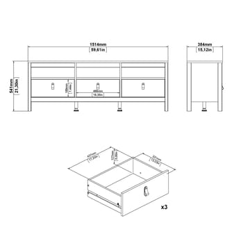 Vallvidera TV-benk med 3 skuffer 151 cm - Møbler - TV- & Mediamøbler - TV benk & mediabenk