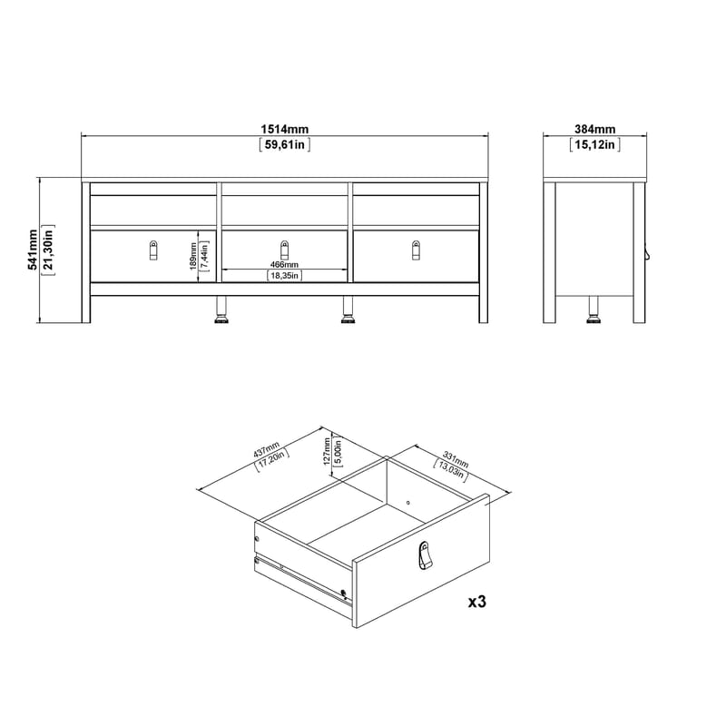 Vallvidera TV-benk med 3 skuffer 151 cm - Møbler - TV- & Mediamøbler - TV benk & mediabenk