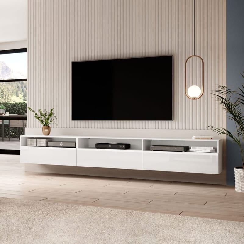 Vegghengt TV-enhet Baros 3 Nedfellbar Dør - Hvit Laminat - Møbler - TV- & Mediamøbler - TV benk & mediabenk