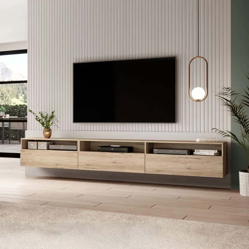 Vegghengt TV-enhet Baros 3 Nedfellbar Dør - San Remo eik lys laminat - Møbler - TV- & Mediamøbler - TV benk & mediabenk