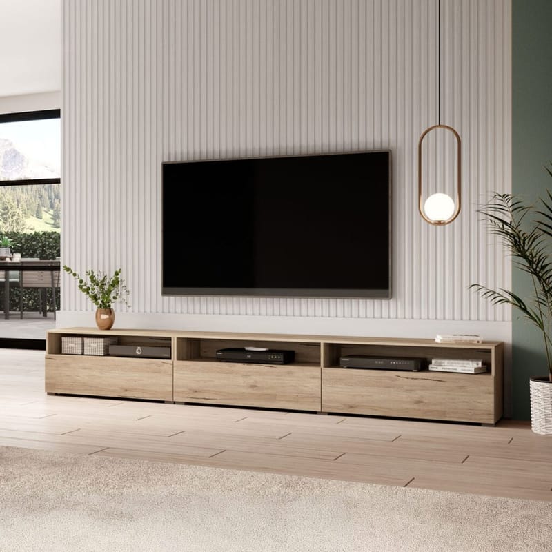 Vegghengt TV-enhet Baros 3 Nedfellbar Dør - San Remo eik lys laminat - Møbler - TV- & Mediamøbler - TV benk & mediabenk