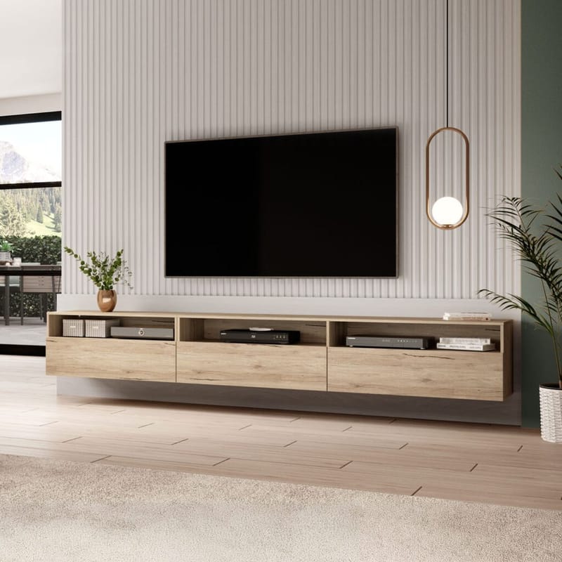 Vegghengt TV-enhet Baros 3 Nedfellbar Dør - San Remo eik lys laminat - Møbler - TV- & Mediamøbler - TV benk & mediabenk