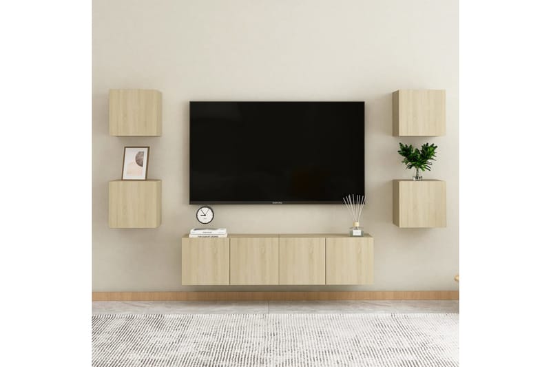 Vegghengte TV-benker 4 stk sonoma eik 30,5x30x30 cm - Brun - TV benk & mediabenk