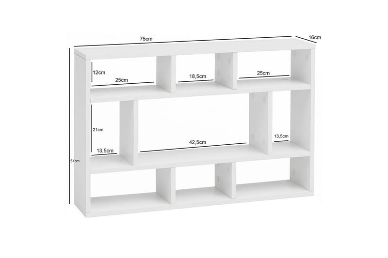 Vegghylle Wohnling melaminbelagt sponplate, bokoppbevaring, veggmontert, moderne stil Hvit - Hvit - Oppbevaring - Hylle - Vegghylle