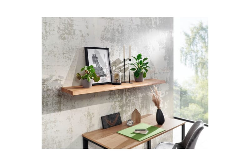 Vegghylle Wohnling trekant, heltre, flytende hylle, landlig stil 140 cm - 140 cm - Møbler - TV- & Mediamøbler - TV-hylle