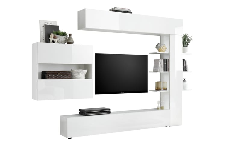 Veggkombinasjon Selvena 295 cm med Hylle - Hvit - TV-møbelsett