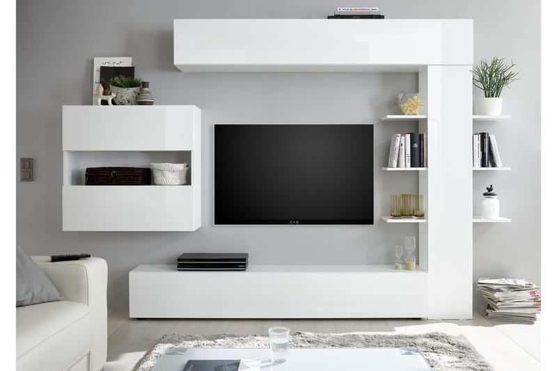 Veggkombinasjon Selvena 295 cm med Hylle - Hvit - TV-møbelsett