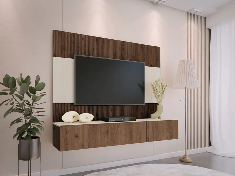 veggseksjon TV-skap 180x150 DEROMI brun - Møbler - TV- & Mediamøbler - TV-møbelsett