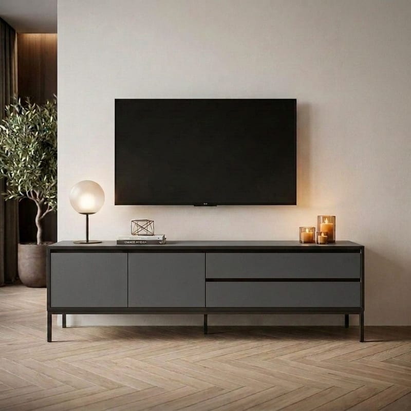 Velar TV-benk 180x55x40 cm - Anthracite/Wood Black/Black - Møbler - TV- & Mediamøbler - TV benk & mediabenk