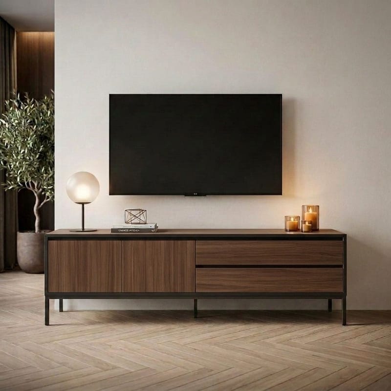 Velar TV-benk 180x55x40 cm - Milano Walnut, Wood Black, Black - Møbler - TV- & Mediamøbler - TV benk & mediabenk