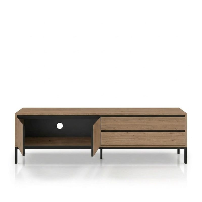 Velar TV-benk 180x55x40 cm - naturlig eik, tre svart, svart - Møbler - TV- & Mediamøbler - TV benk & mediabenk