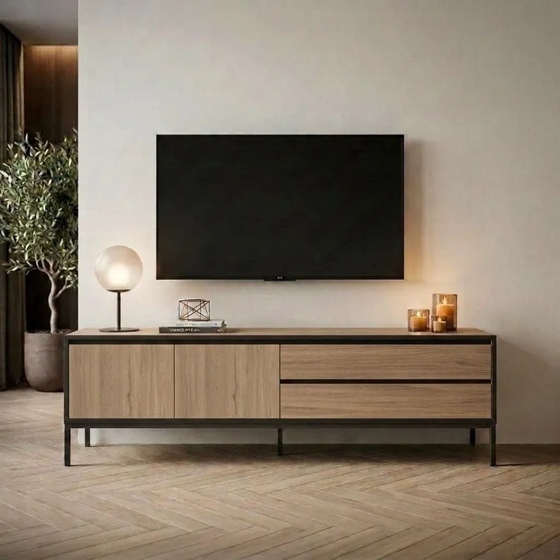 Velar TV-benk 180x55x40 cm - naturlig eik, tre svart, svart - Møbler - TV- & Mediamøbler - TV benk & mediabenk