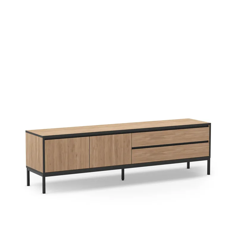 Velar TV-benk 180x55x40 cm - naturlig eik, tre svart, svart - Møbler - TV- & Mediamøbler - TV benk & mediabenk