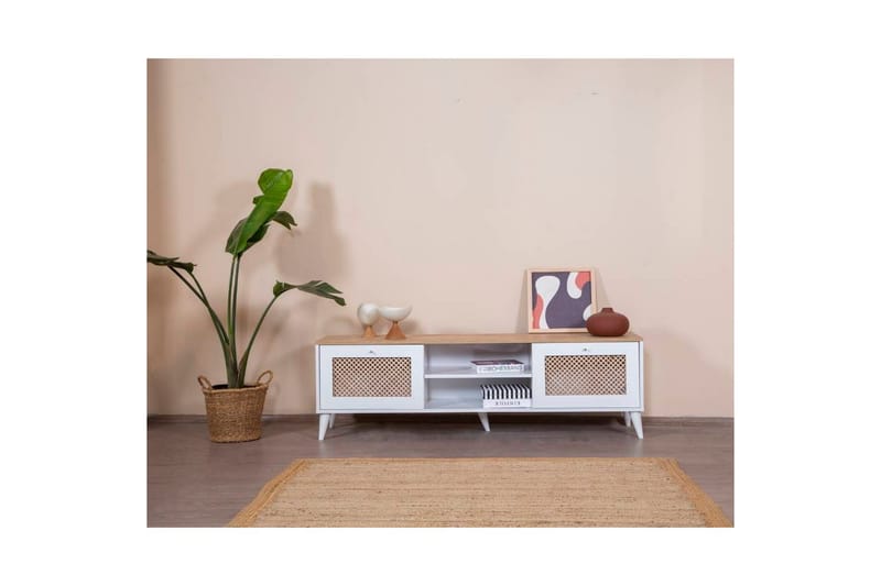 Velin TV-benk 55 cm - Mellomfarget tre/Hvit - Møbler - TV- & Mediamøbler - TV benk & mediabenk