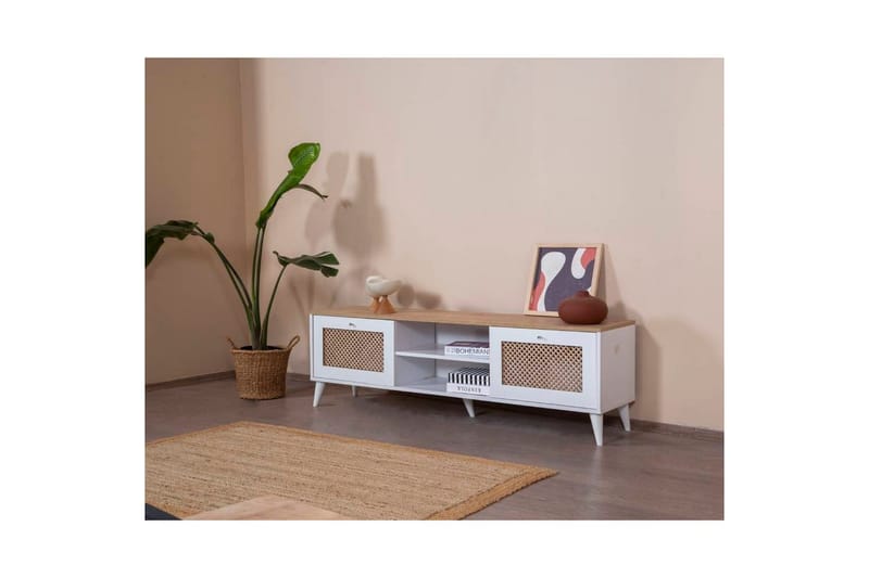 Velin TV-benk 55 cm - Mellomfarget tre/Hvit - Møbler - TV- & Mediamøbler - TV benk & mediabenk