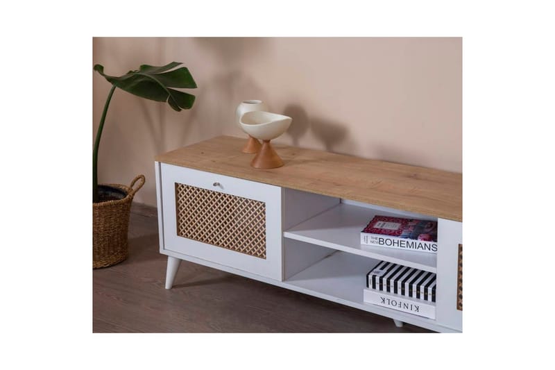 Velin TV-benk 55 cm - Mellomfarget tre/Hvit - Møbler - TV- & Mediamøbler - TV benk & mediabenk