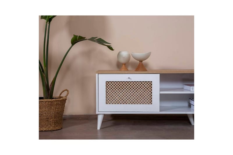 Velin TV-benk 55 cm - Mellomfarget tre/Hvit - Møbler - TV- & Mediamøbler - TV benk & mediabenk