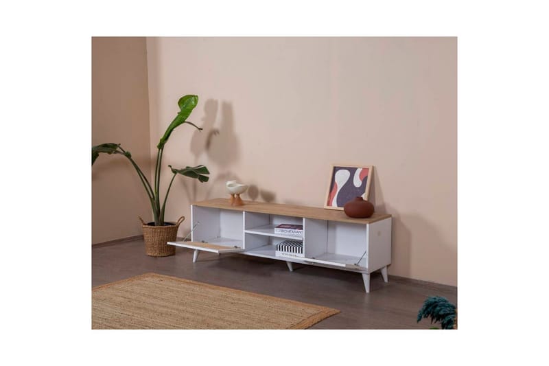 Velin TV-benk 55 cm - Mellomfarget tre/Hvit - Møbler - TV- & Mediamøbler - TV benk & mediabenk