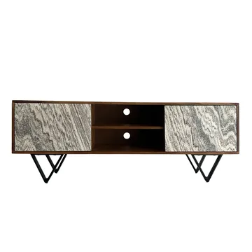 Venlor TV-benk 150x56x35 cm i massivt sheeshamtre med hvit steinlook - Hvit - Møbler - TV- & Mediamøbler - TV benk & mediabenk