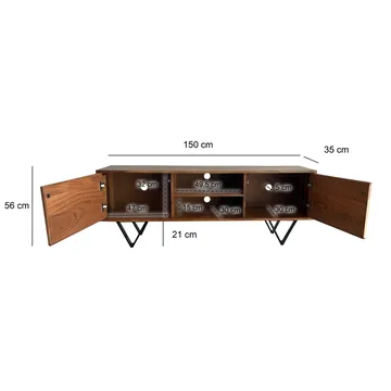 Venlor TV-benk 150x56x35 cm i massivt sheeshamtre med hvit steinlook - Hvit - Møbler - TV- & Mediamøbler - TV benk & mediabenk