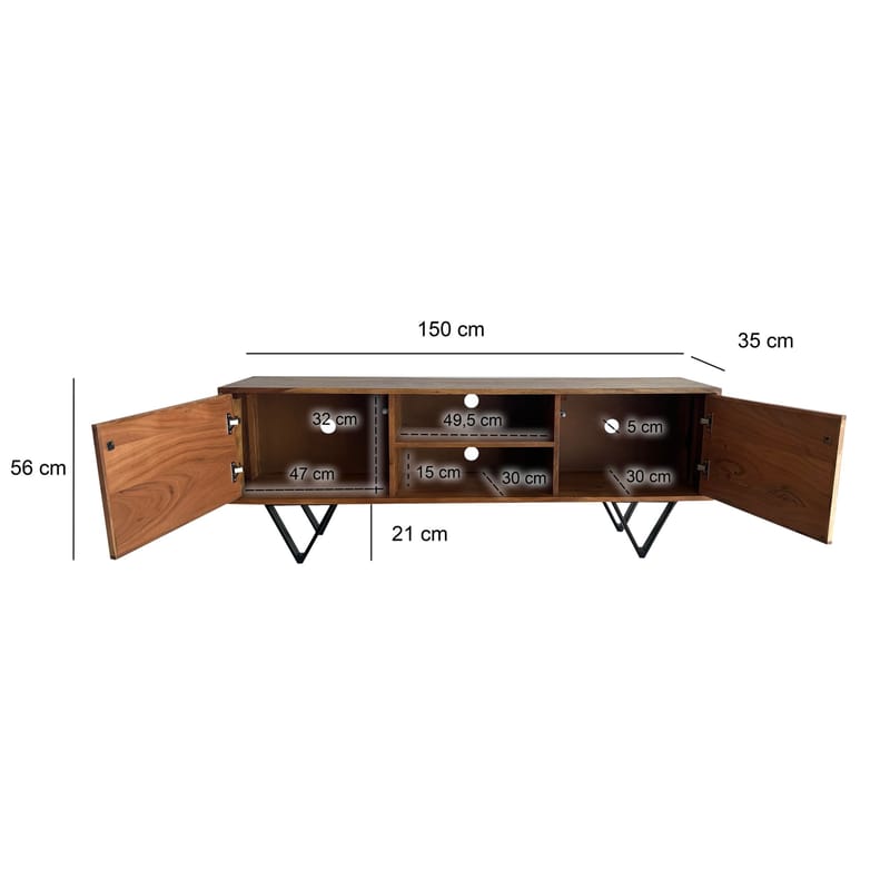 Venlor TV-benk 150x56x35 cm i massivt sheeshamtre med hvit steinlook - Hvit - Møbler - TV- & Mediamøbler - TV benk & mediabenk