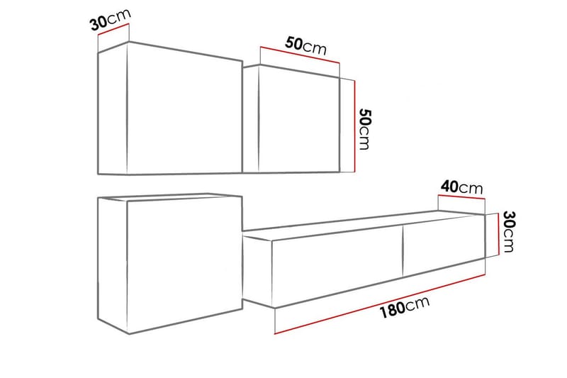 Vigo TV-møbelsett 230x40x180 cm - Svart / Hvit - Møbler - TV- & Mediamøbler - TV-møbelsett