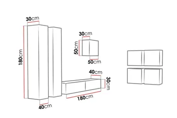 Vigo TV-møbelsett 260x40x180 cm - Møbler - TV- & Mediamøbler - TV-møbelsett