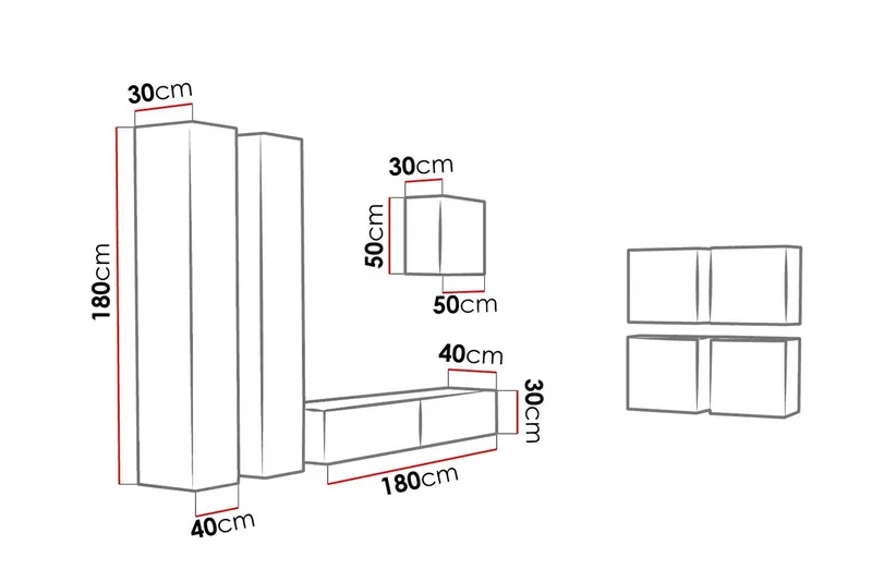 Vigo TV-møbelsett 260x40x180 cm - Møbler - TV- & Mediamøbler - TV-møbelsett