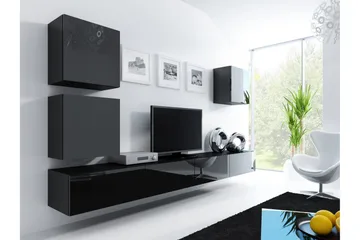 Vigo TV-møbelsett 280x40x180 cm - Svart / Hvit - Møbler - TV- & Mediamøbler - TV-møbelsett