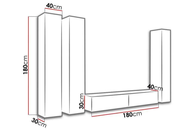 Vigo TV-møbelsett 300x40x180 cm - Møbler - TV- & Mediamøbler - TV-møbelsett