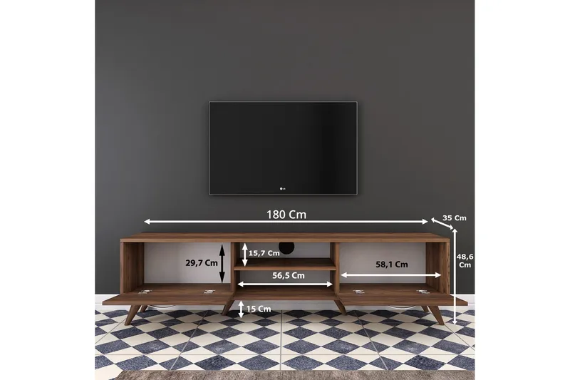 Virkesbo TV-benk med Oppbevaring 180 cm - Valnøtt / Brun / Rustikk - Møbler - TV- & Mediamøbler - TV benk & mediabenk
