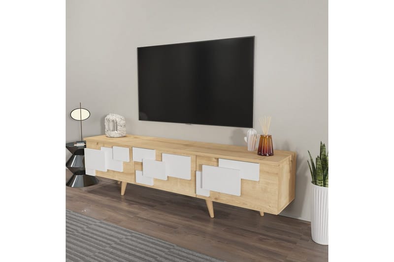 Xamira TV-benk 160 cm - Mellomfarget tre/Hvit - Møbler - TV- & Mediamøbler - TV benk & mediabenk