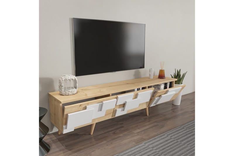 Xamira TV-benk 160 cm - Mellomfarget tre/Hvit - Møbler - TV- & Mediamøbler - TV benk & mediabenk