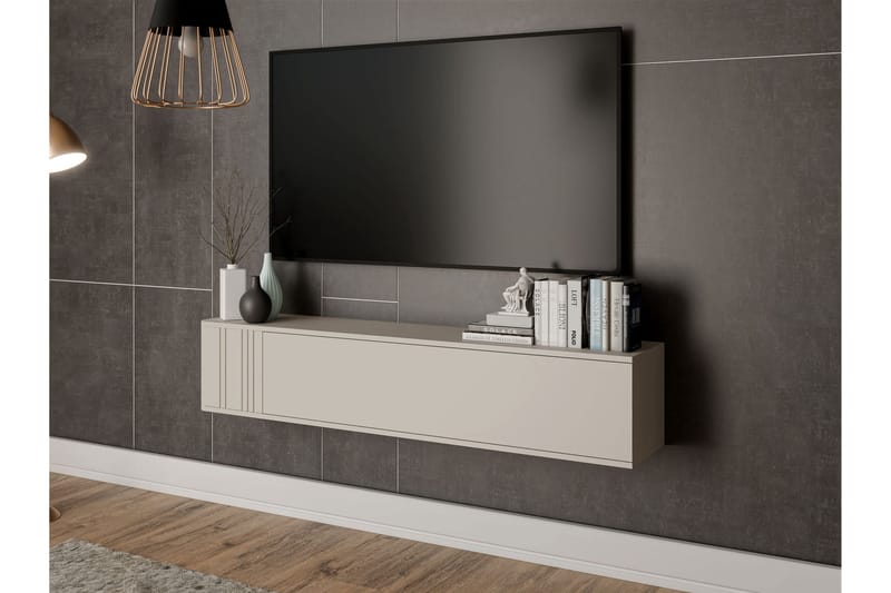 Zalricus Veggmontert TV-benk 150 cm med Oppbevaring i Malt Tre - Beige - Møbler - TV- & Mediamøbler - TV benk & mediabenk