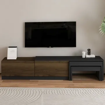 Zalven TV-benk 180x36x30 cm - antrasitt og antik valnøtt - Møbler - TV- & Mediamøbler - TV benk & mediabenk