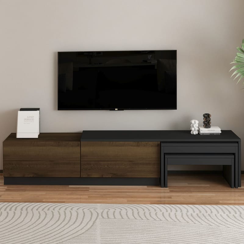 Zalven TV-benk 180x36x30 cm - antrasitt og antik valnøtt - Møbler - TV- & Mediamøbler - TV benk & mediabenk