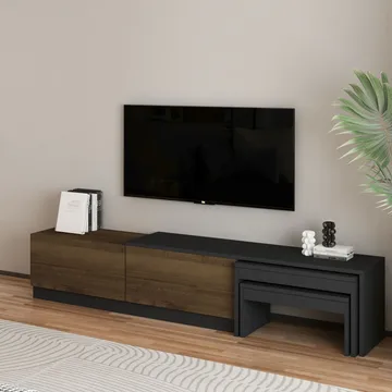 Zalven TV-benk 180x36x30 cm - antrasitt og antik valnøtt - Møbler - TV- & Mediamøbler - TV benk & mediabenk