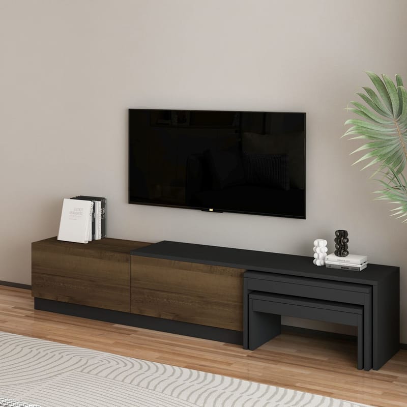 Zalven TV-benk 180x36x30 cm - antrasitt og antik valnøtt - Møbler - TV- & Mediamøbler - TV benk & mediabenk