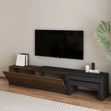 Zalven TV-benk 180x36x30 cm - antrasitt og antik valnøtt - Møbler - TV- & Mediamøbler - TV benk & mediabenk
