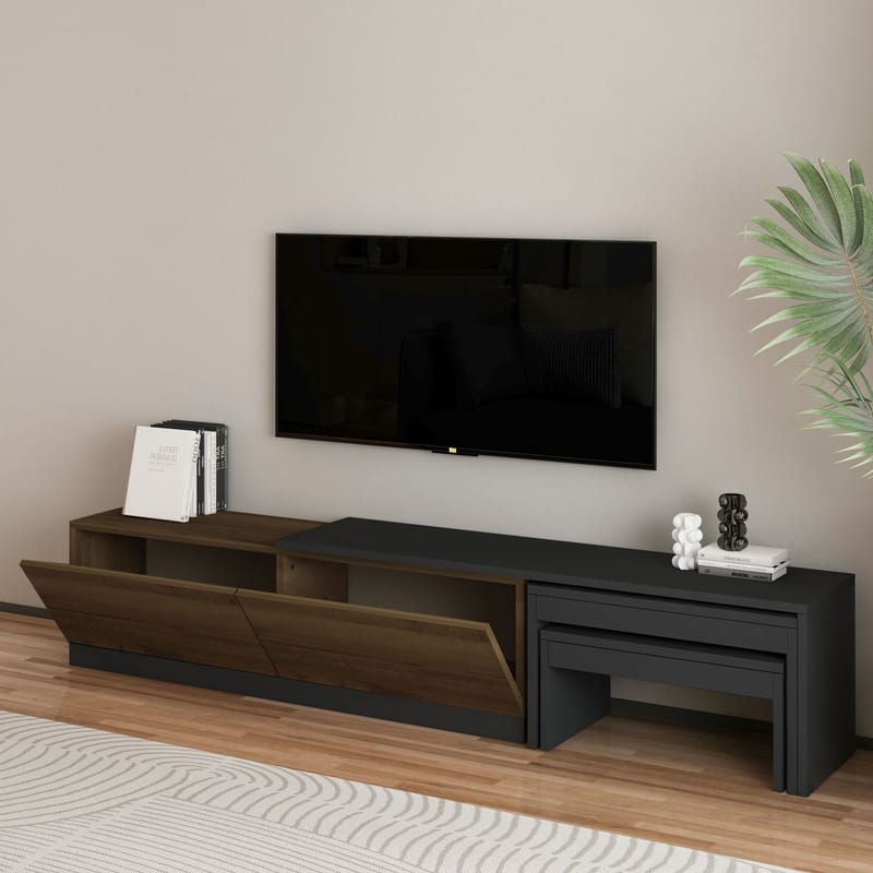 Zalven TV-benk 180x36x30 cm - antrasitt og antik valnøtt - Møbler - TV- & Mediamøbler - TV benk & mediabenk