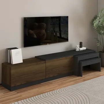 Zalven TV-benk 180x36x30 cm - antrasitt og antik valnøtt - Møbler - TV- & Mediamøbler - TV benk & mediabenk