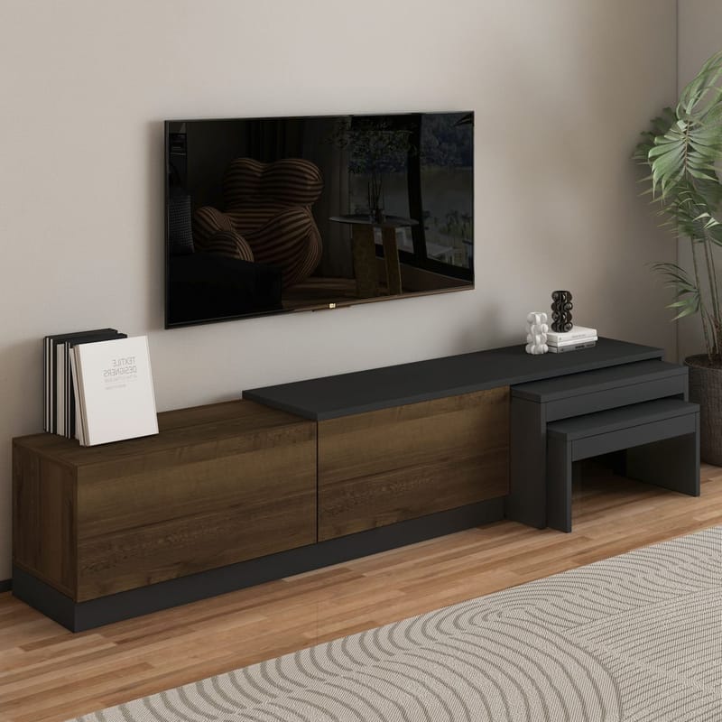 Zalven TV-benk 180x36x30 cm - antrasitt og antik valnøtt - Møbler - TV- & Mediamøbler - TV benk & mediabenk