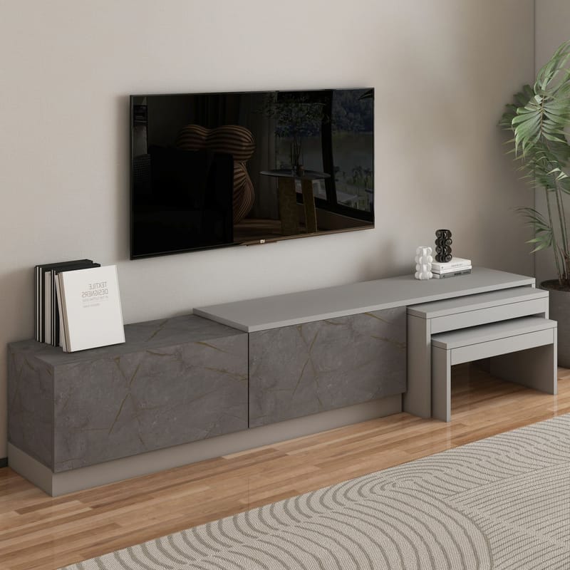 Zalven TV-benk 180x36x30 cm - Gordion-marmor og grå - Møbler - TV- & Mediamøbler - TV benk & mediabenk