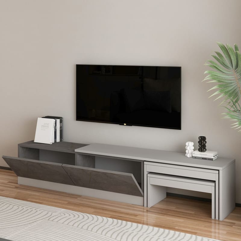 Zalven TV-benk 180x36x30 cm - Gordion-marmor og grå - Møbler - TV- & Mediamøbler - TV benk & mediabenk