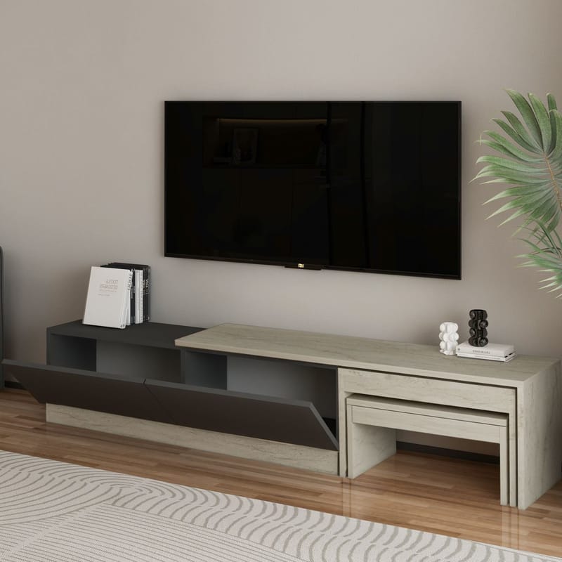 Zalven TV-benk 180x36x30 cm - travertin og antrasitt - Møbler - TV- & Mediamøbler - TV benk & mediabenk
