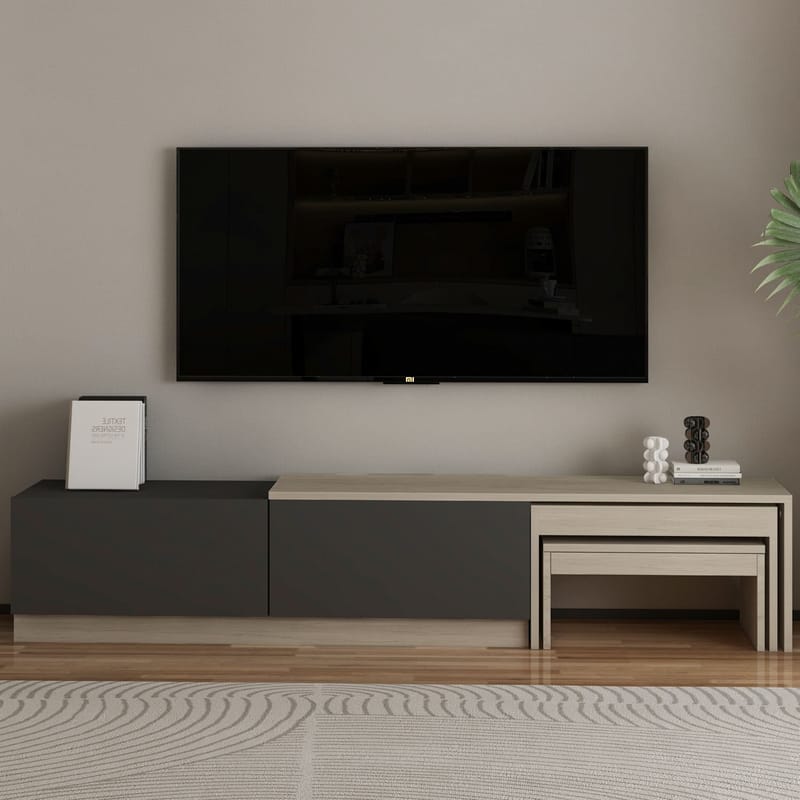 Zalven TV-benk 180x36x30 cm - travertin og antrasitt - Møbler - TV- & Mediamøbler - TV benk & mediabenk