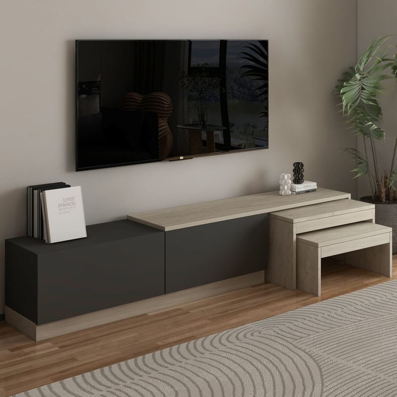 Zalven TV-benk 180x36x30 cm - travertin og antrasitt - Møbler - TV- & Mediamøbler - TV benk & mediabenk